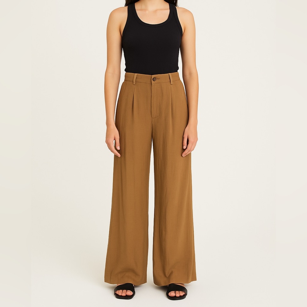 Mustard Seed Hemp Wide Leg Pants Tan Neutral High Waisted Size Small